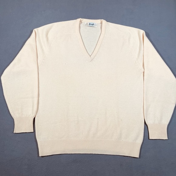Vintage Pringle Of Scotland Sweater Jumper Men Large 42 Yellow‎ Lambswool V-Neck - Picture 1 of 11